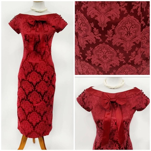 Banned Apparel Dresses & Skirts - Banned Brocade Wiggle Dress in Wine Red